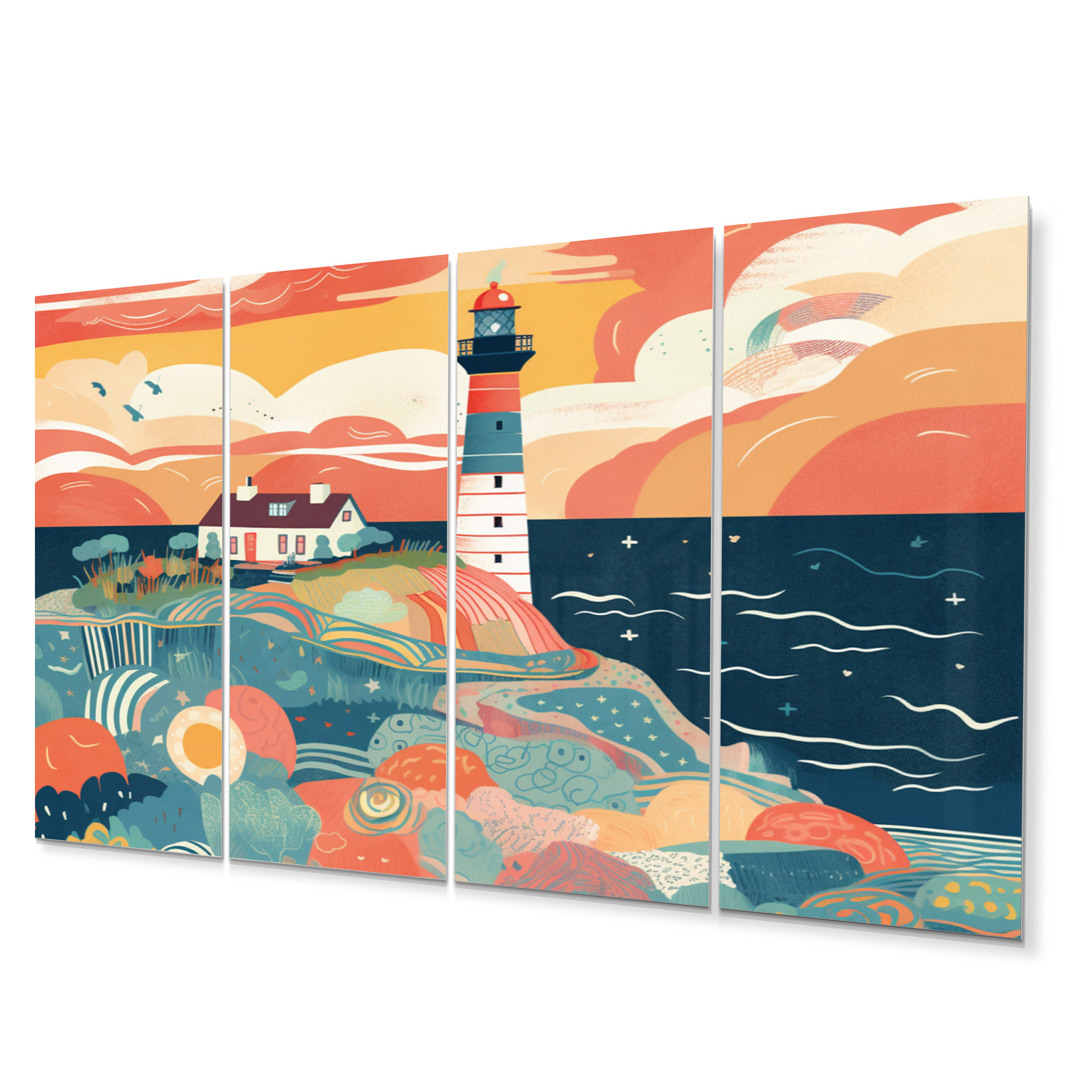 DesignArt Coastal Lighthouse III " Coastal Lighthouse III " 4 - Pieces